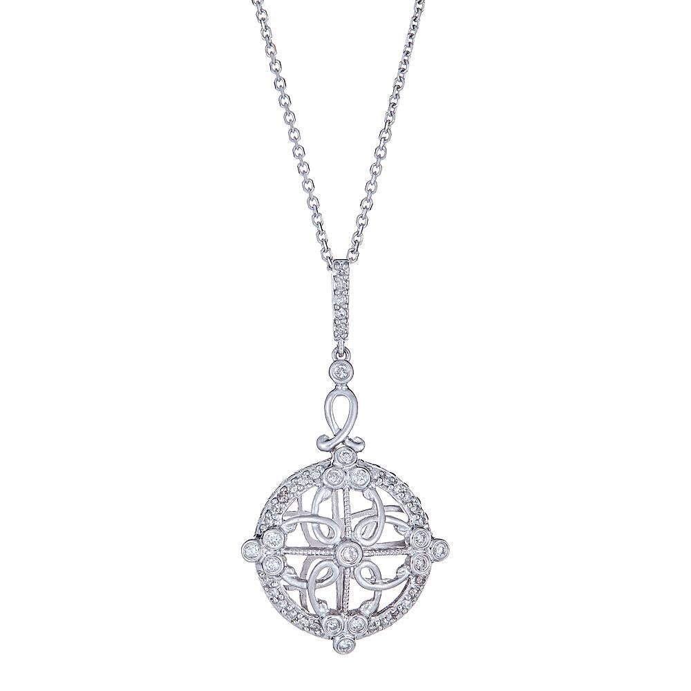 Round Brilliant Cut Diamond 14 Karat White Gold Fine Pendant Chain Necklace