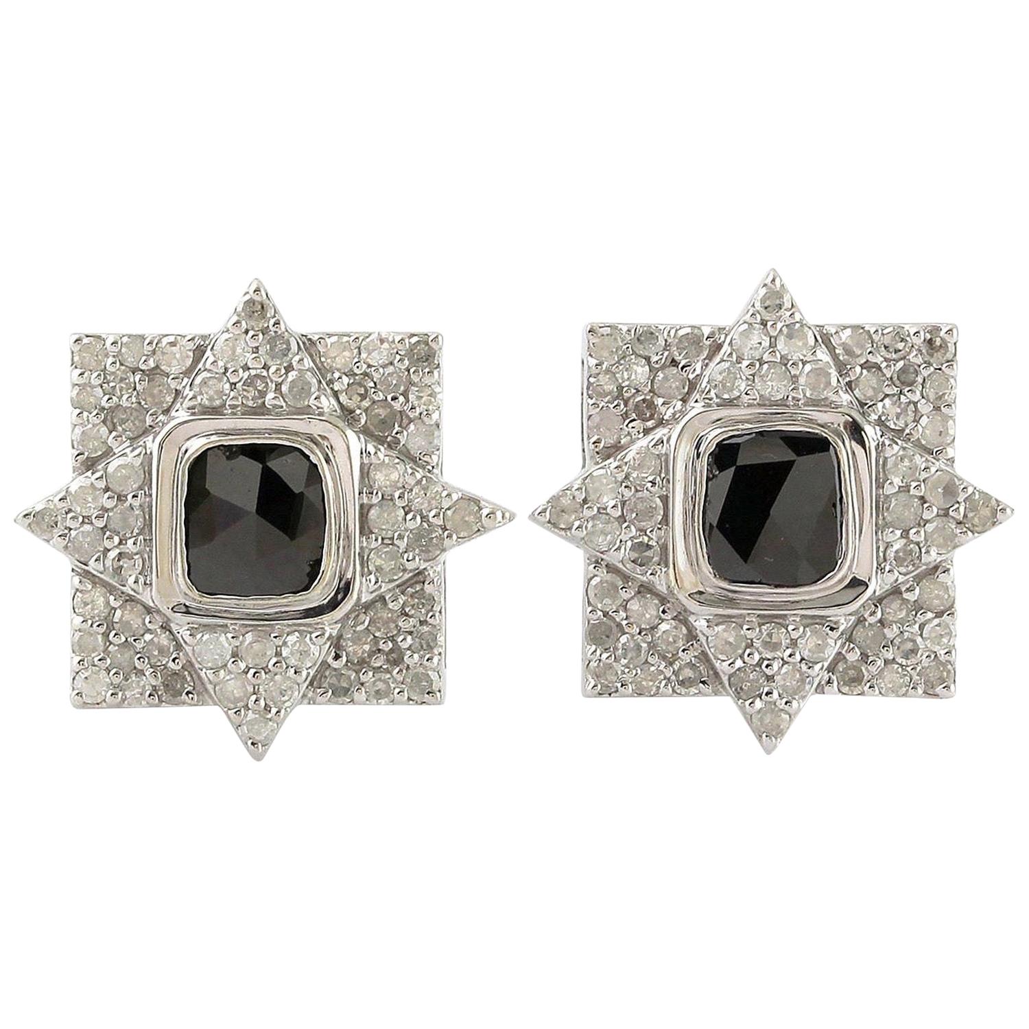 Diamond 14 Karat Gold Square Stud Earrings For Sale