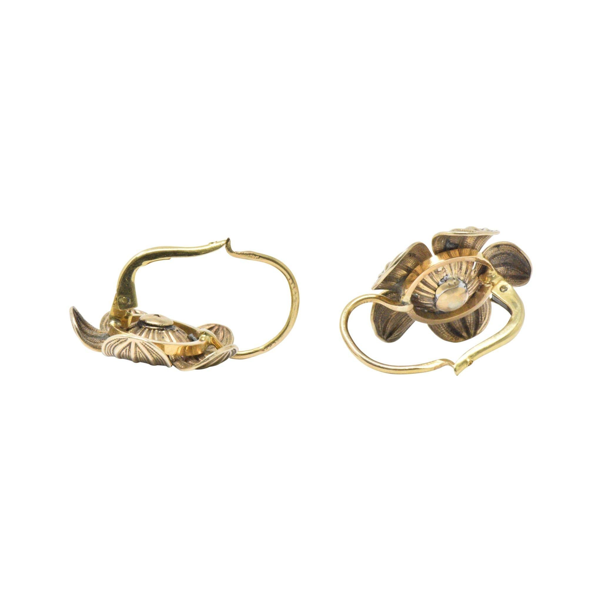 Diamond 14 Karat Gold Victorian Flower Earrings 1