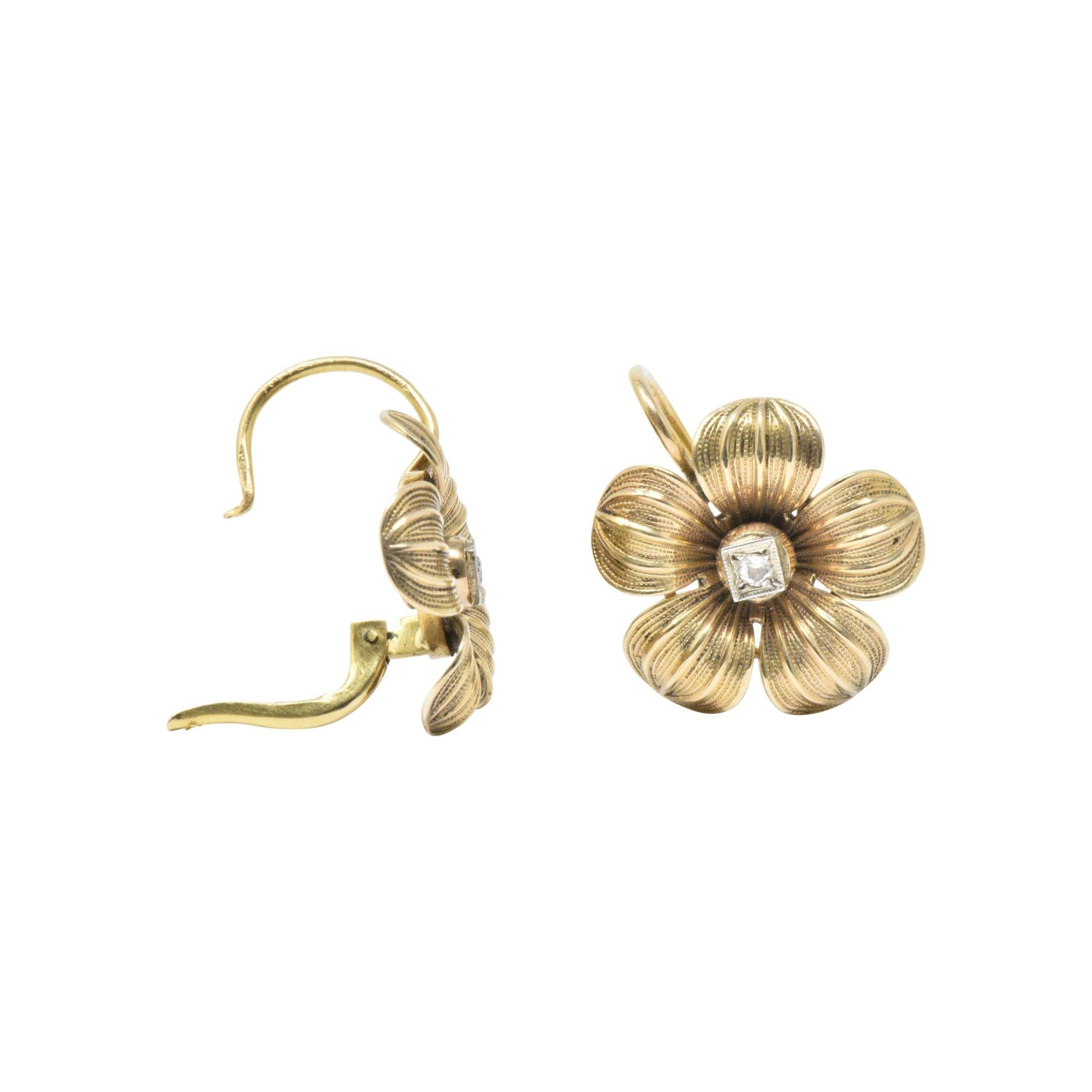 Diamond 14 Karat Gold Victorian Flower Earrings 2