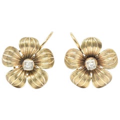 Diamond 14 Karat Gold Victorian Flower Earrings