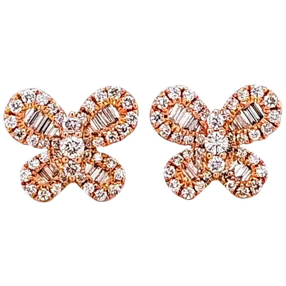 Diamond 14 Karat Rose Gold Butterfly Stud Earrings