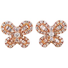 Diamond 14 Karat Rose Gold Butterfly Stud Earrings