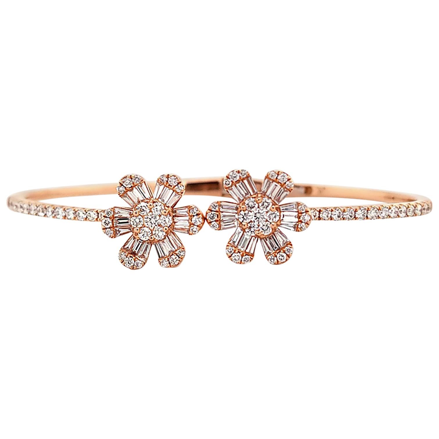 Rose Gold Rustic Diamond Stackable Bangle Bracelets For Sale at 1stDibs