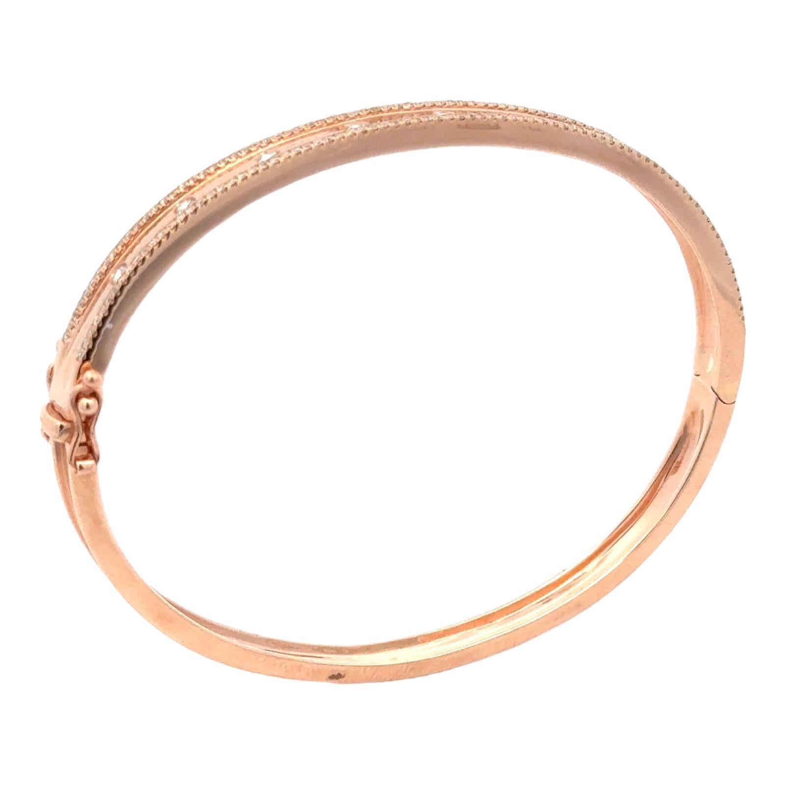 Women's Diamond 14 Karat Rose Gold Modern Hinged Bangle Bracelet