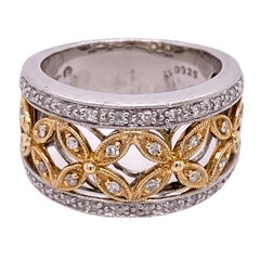 Diamond 14 Karat Two-Tone Gold Lattice Wide Band Ring