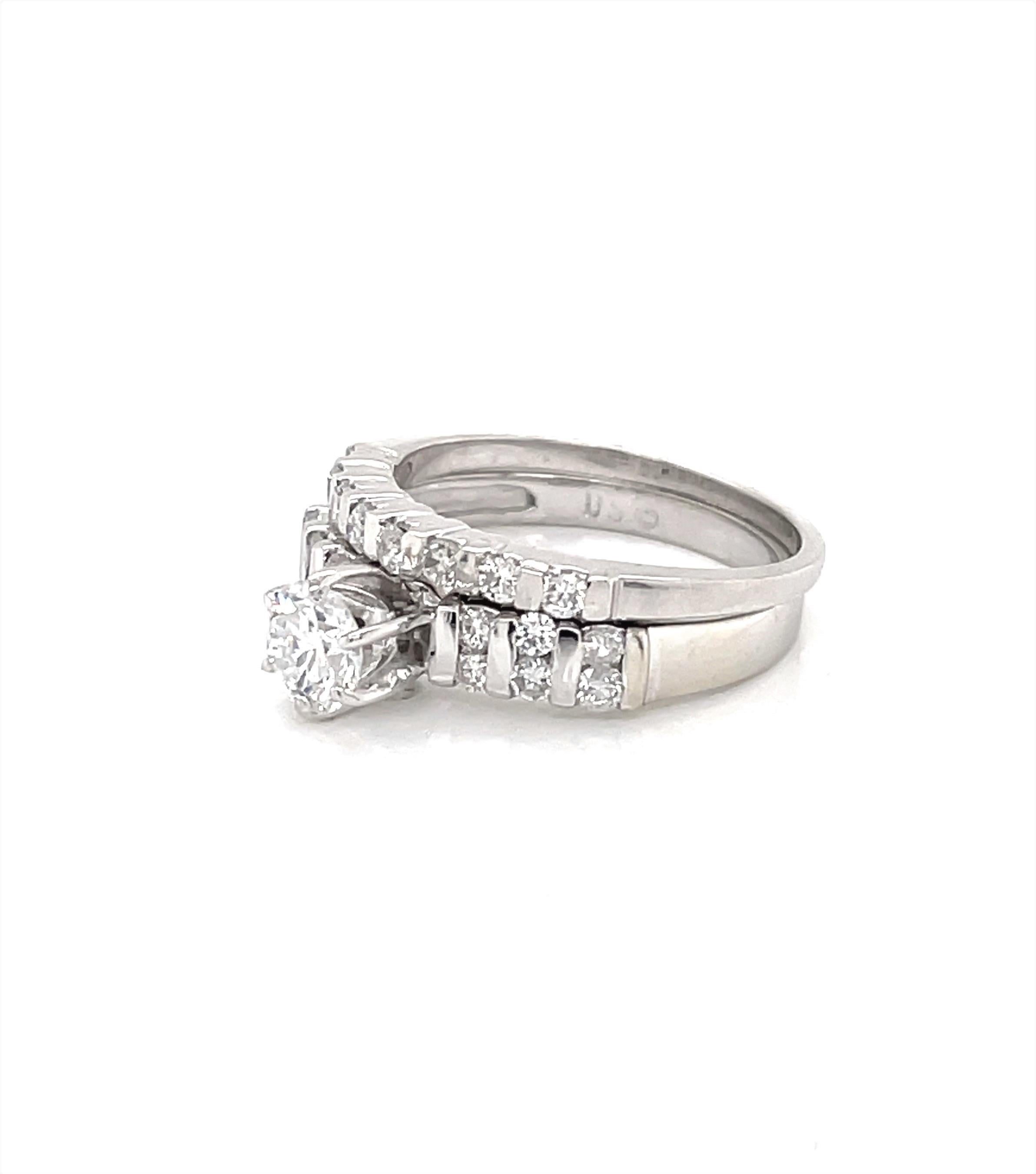 Diamond 14 Karat White Gold Bridal Ring Set In Good Condition For Sale In Mount Kisco, NY