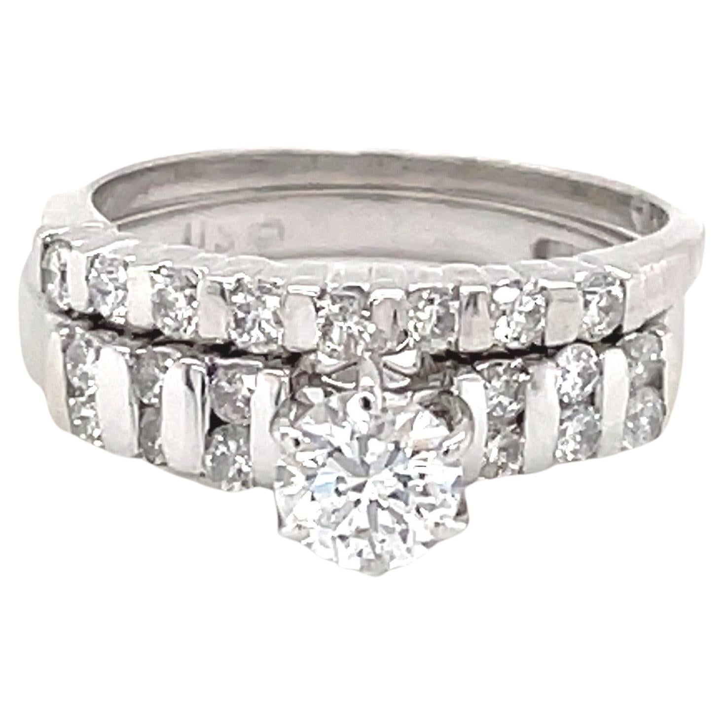 Diamond 14 Karat White Gold Bridal Ring Set For Sale
