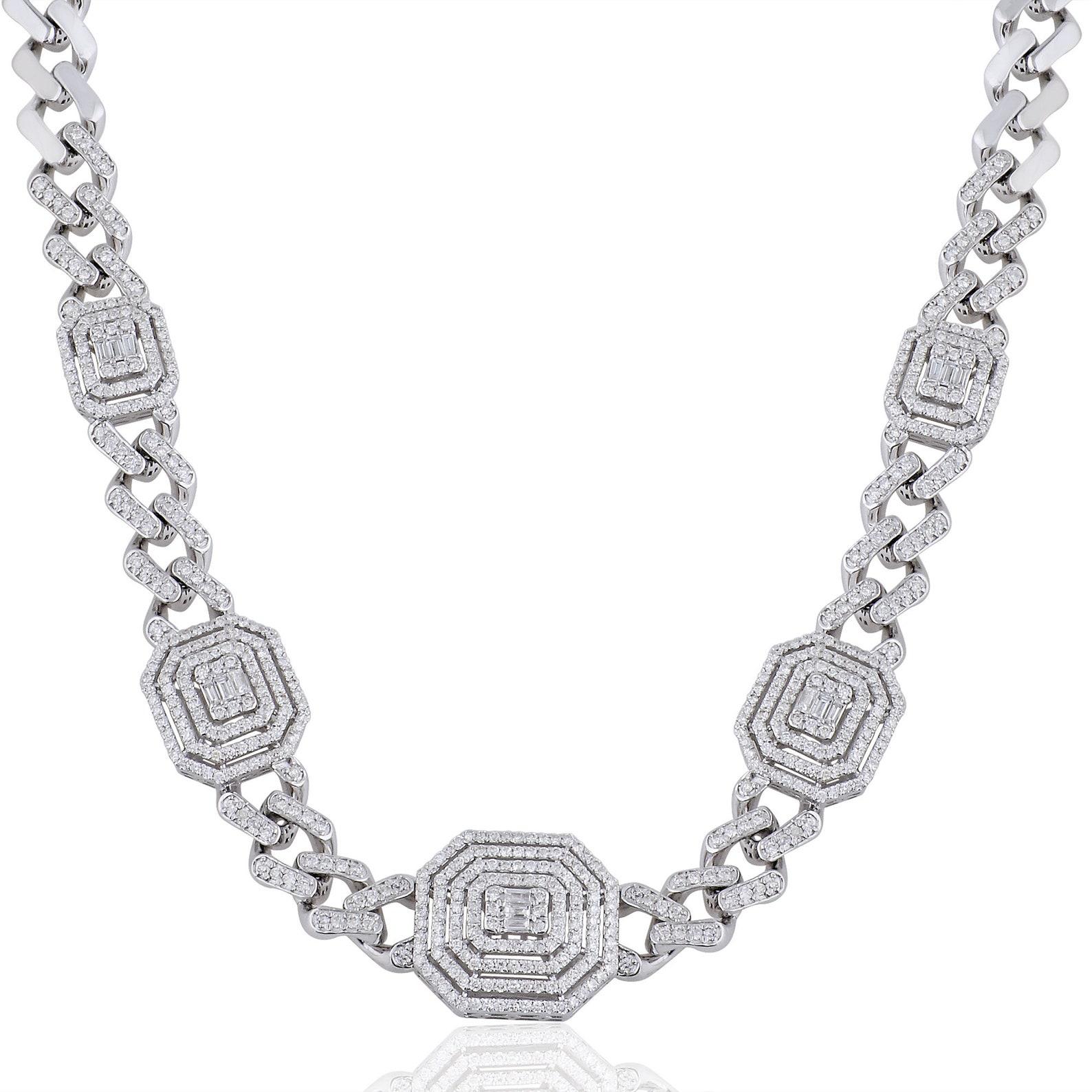 Modern Diamond 14 Karat White Gold Chain Link Earrings For Sale