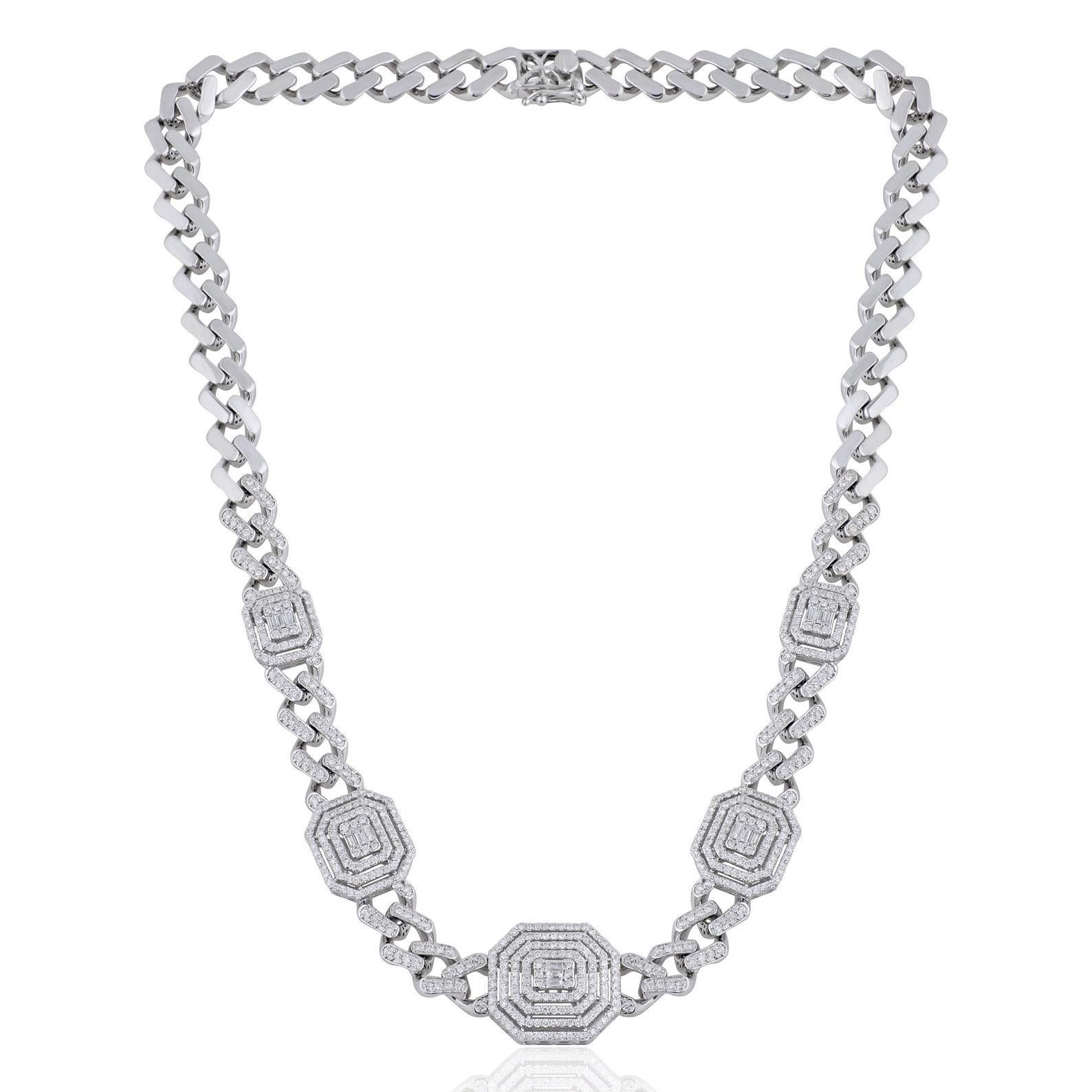 Mixed Cut Diamond 14 Karat White Gold Chain Link Earrings For Sale
