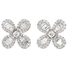 Spectra Fine Jewelry Diamond 14k White Gold Flower Earrings