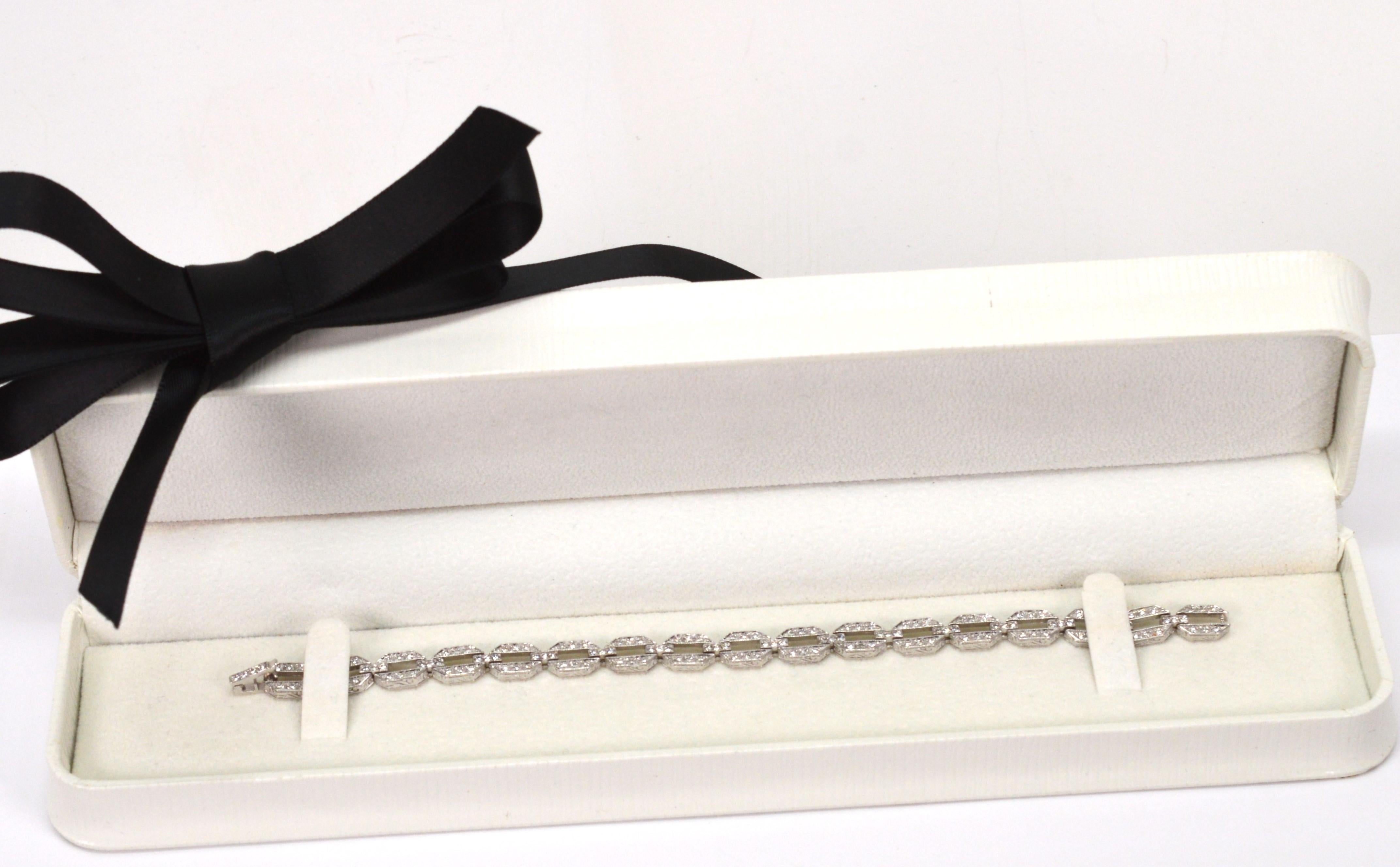 Diamond 14 Karat White Gold Hexagon Link Tennis Bracelet For Sale 4