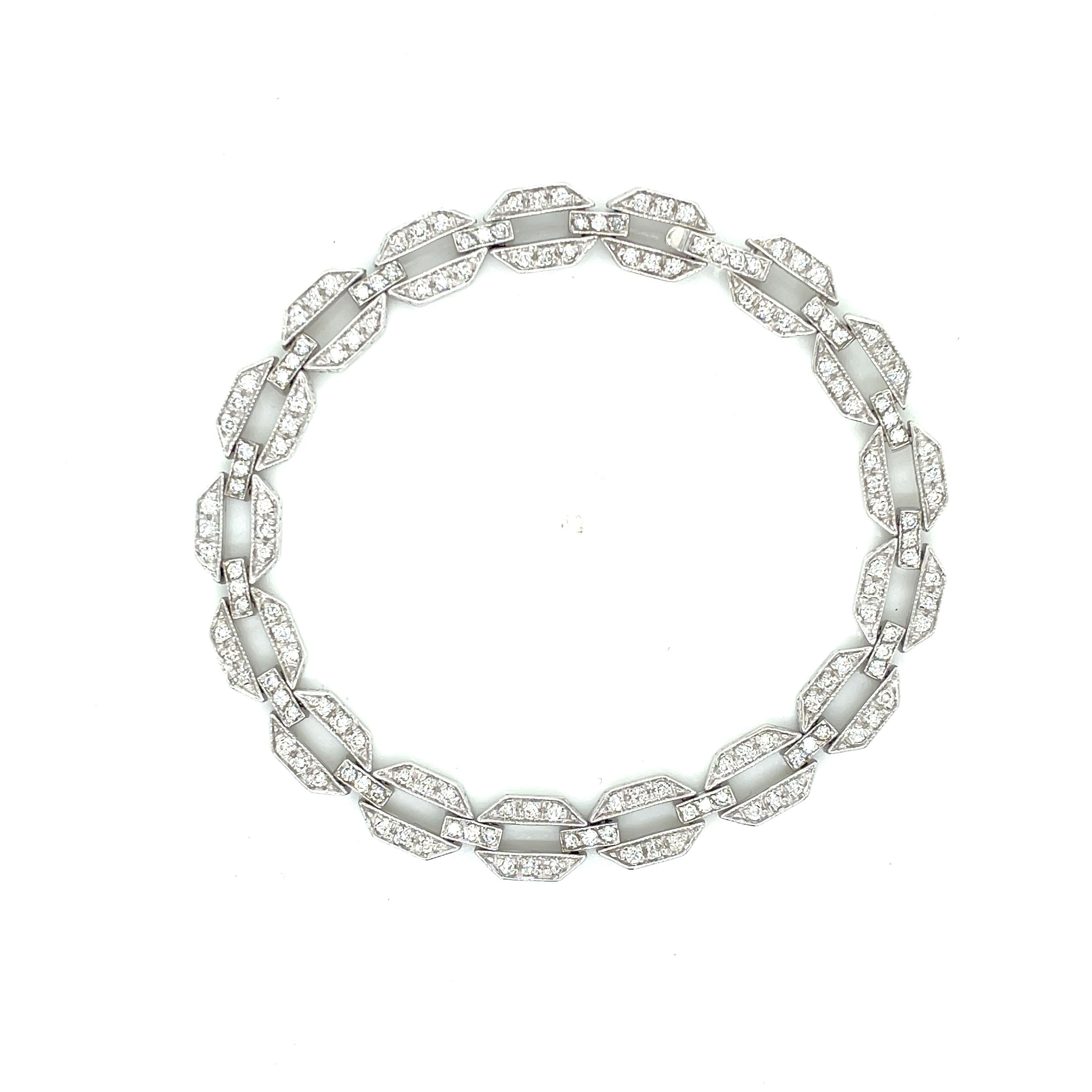 Diamond 14 Karat White Gold Hexagon Link Tennis Bracelet For Sale 2