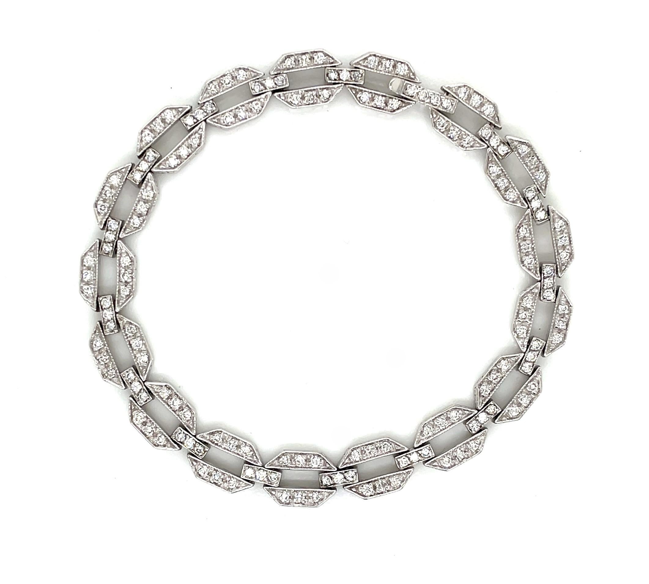 Diamond 14 Karat White Gold Hexagon Link Tennis Bracelet For Sale 3