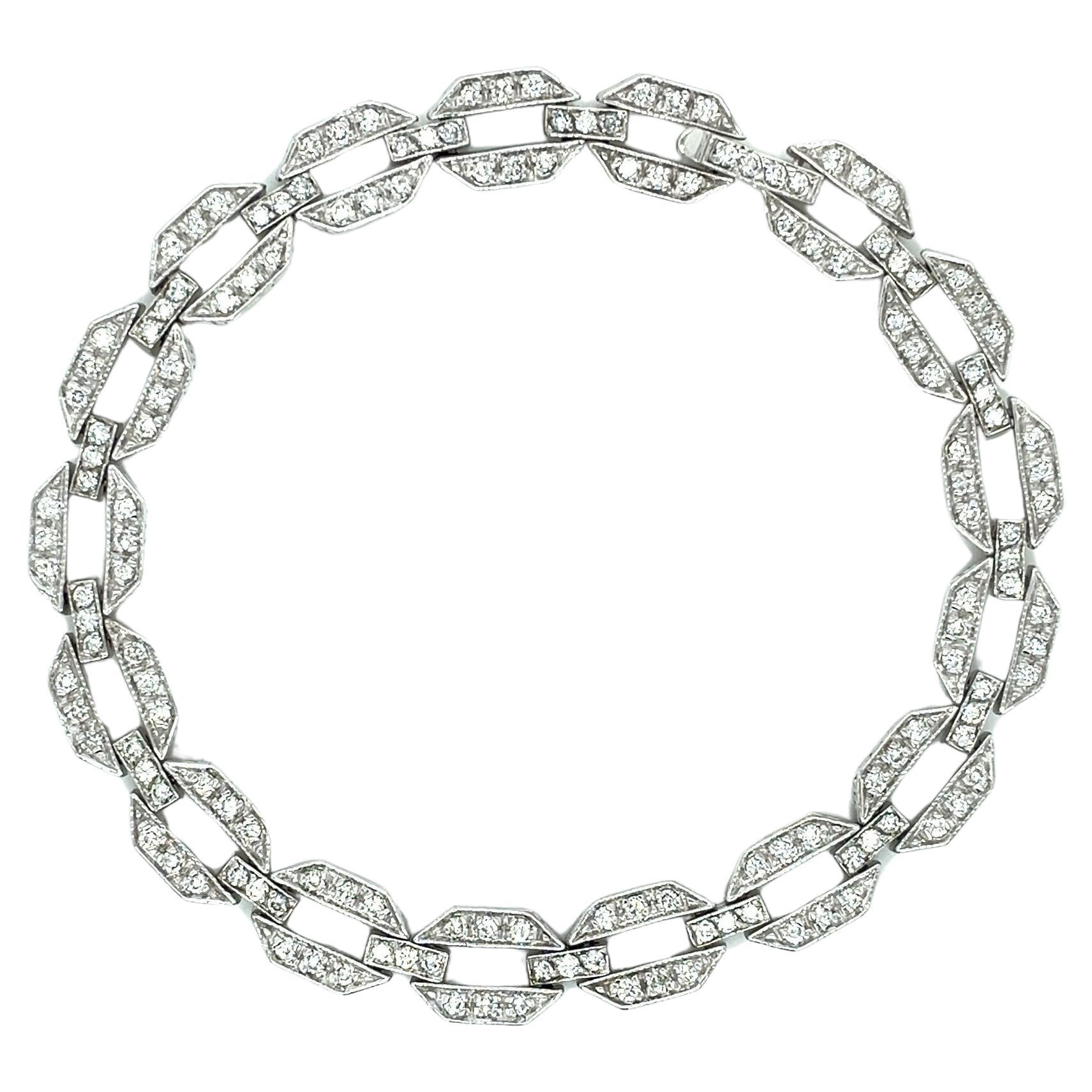 Diamond 14 Karat White Gold Hexagon Link Tennis Bracelet For Sale