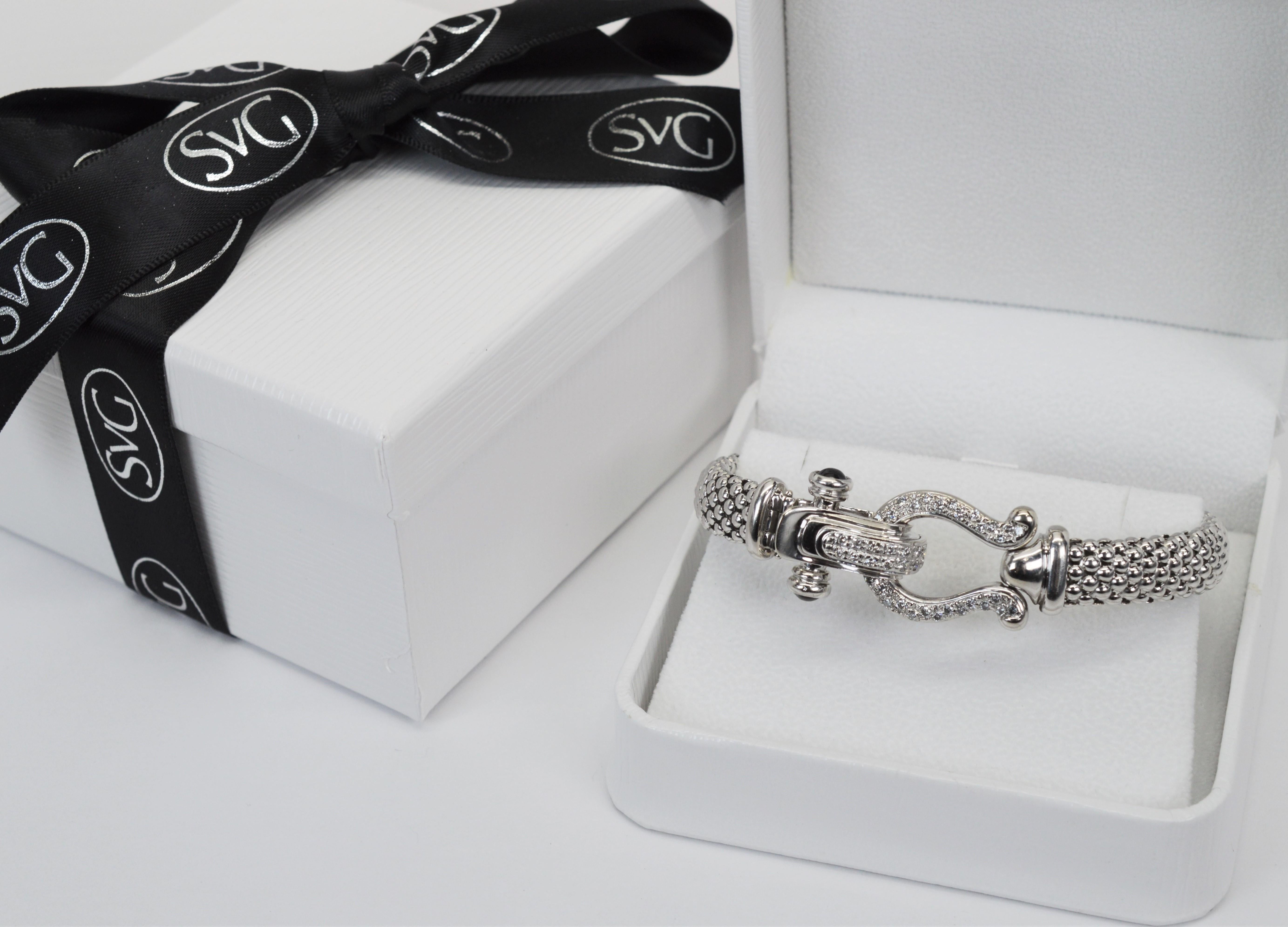 Glücksvolles Hufeisenschnallenarmband, Diamant 14 Karat Weißgold 5
