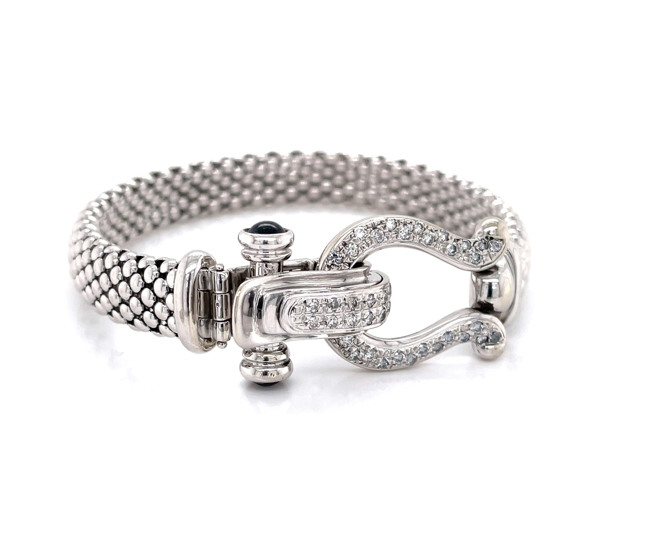 Glücksvolles Hufeisenschnallenarmband, Diamant 14 Karat Weißgold (Rundschliff)