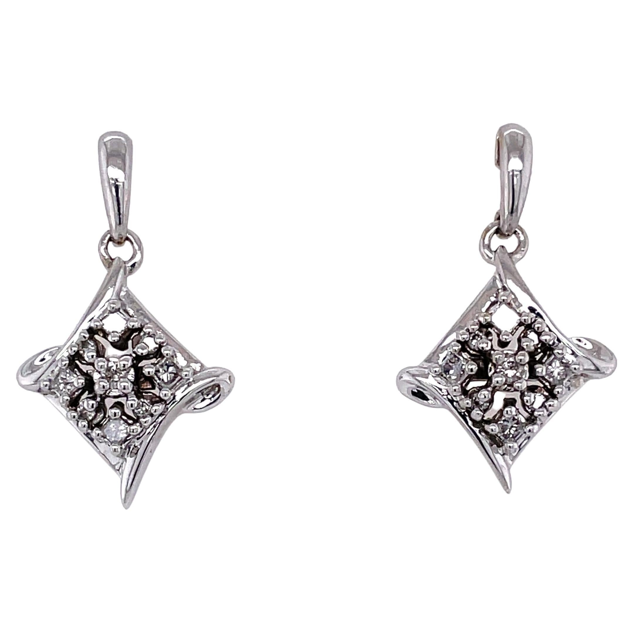 Diamond 14 Karat White Gold Marquis Drop Earrings