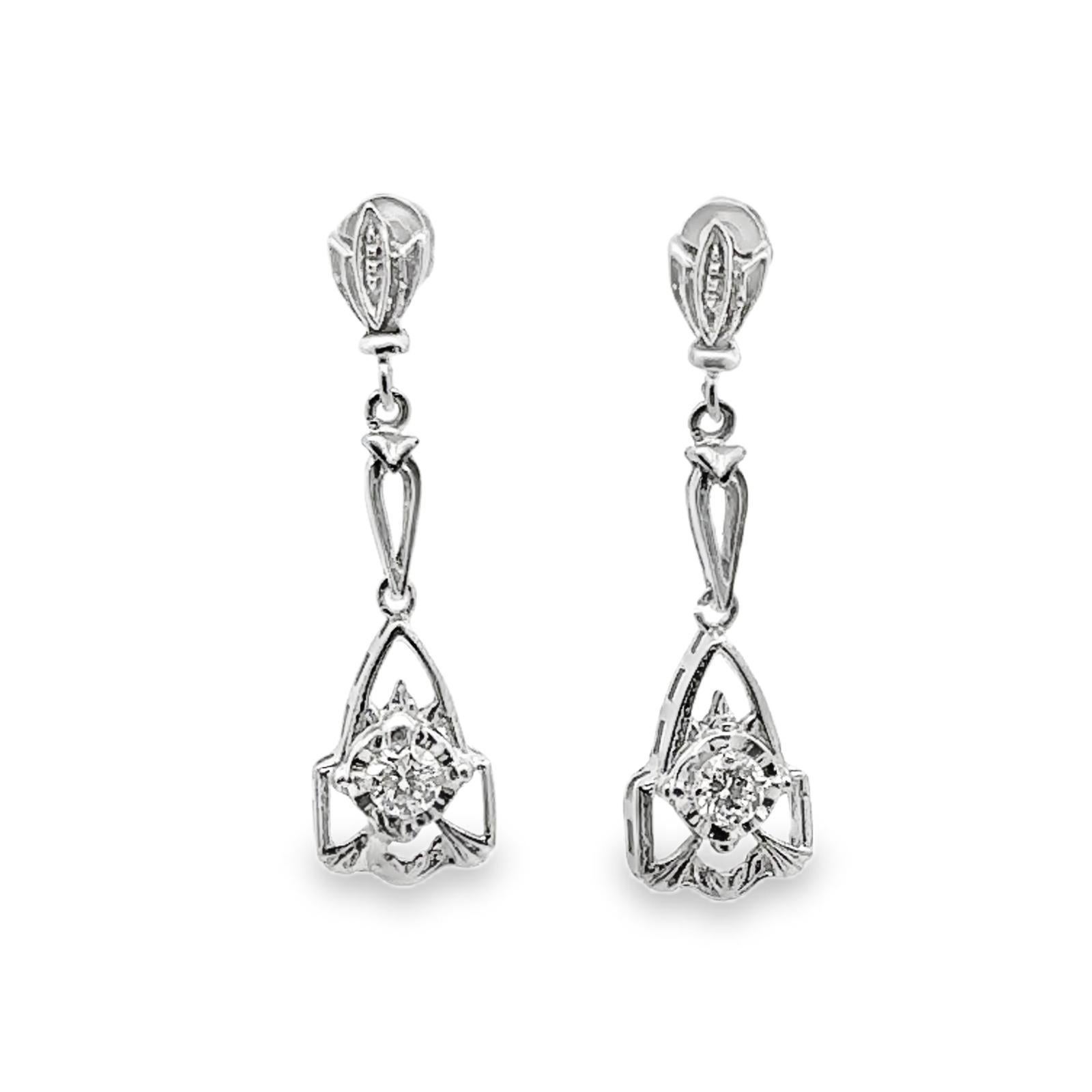Round Cut Diamond 14 Karat White Gold Modern Dangle Earrings For Sale