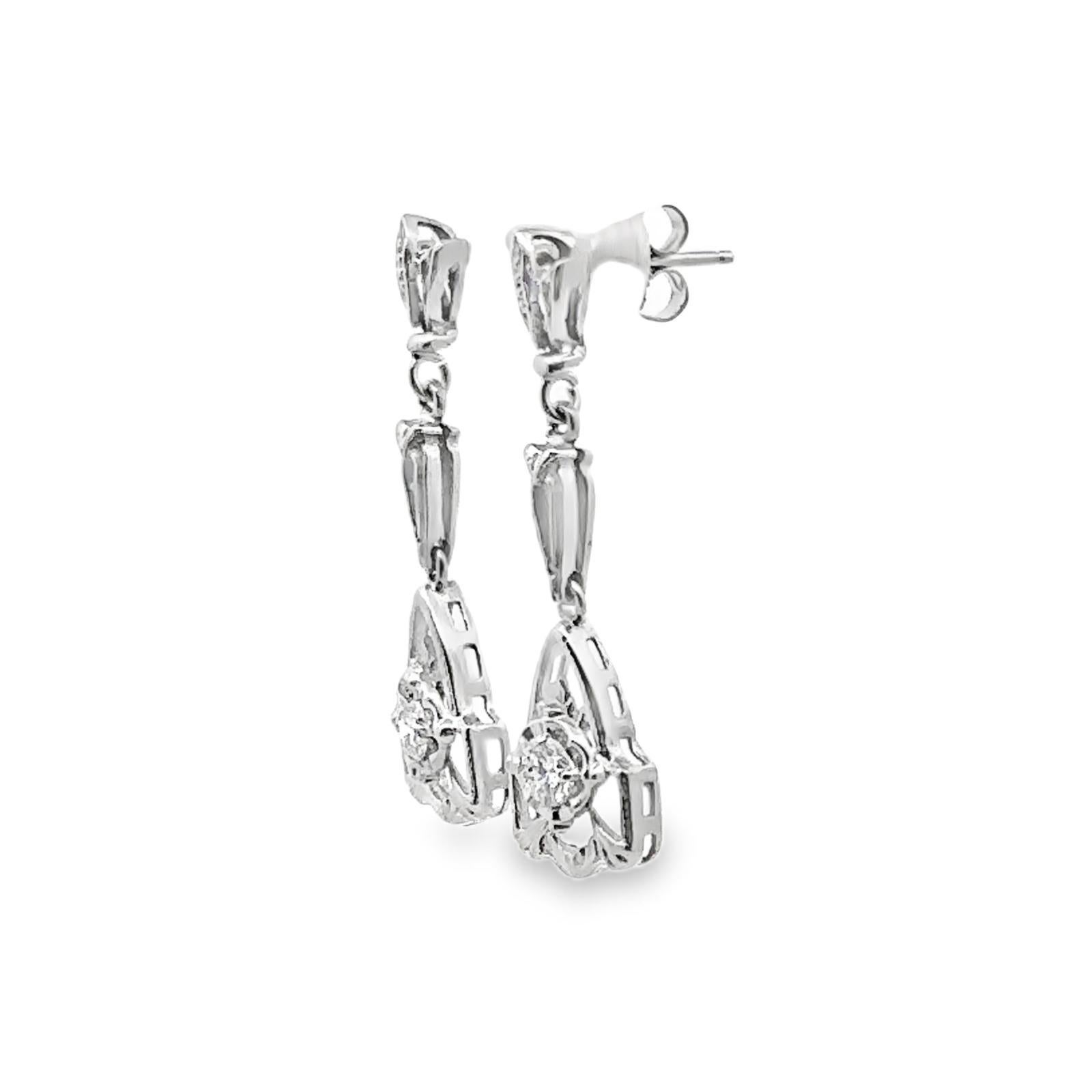 Women's Diamond 14 Karat White Gold Modern Dangle Earrings For Sale