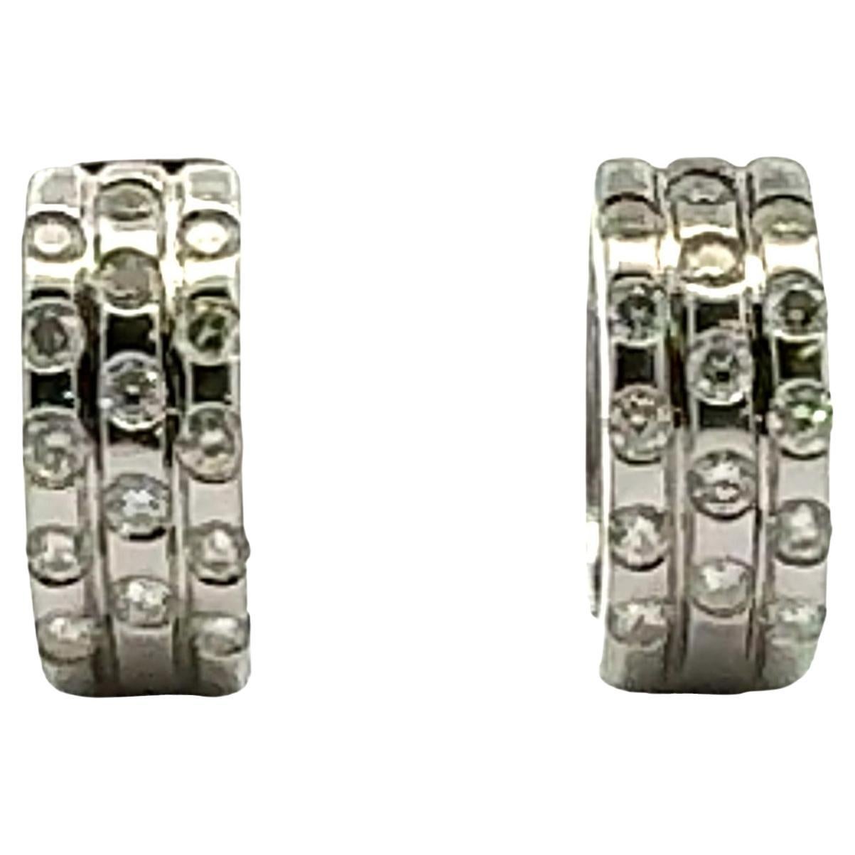 Diamond 14 Karat White Gold Modern Huggie Hoop Earrings