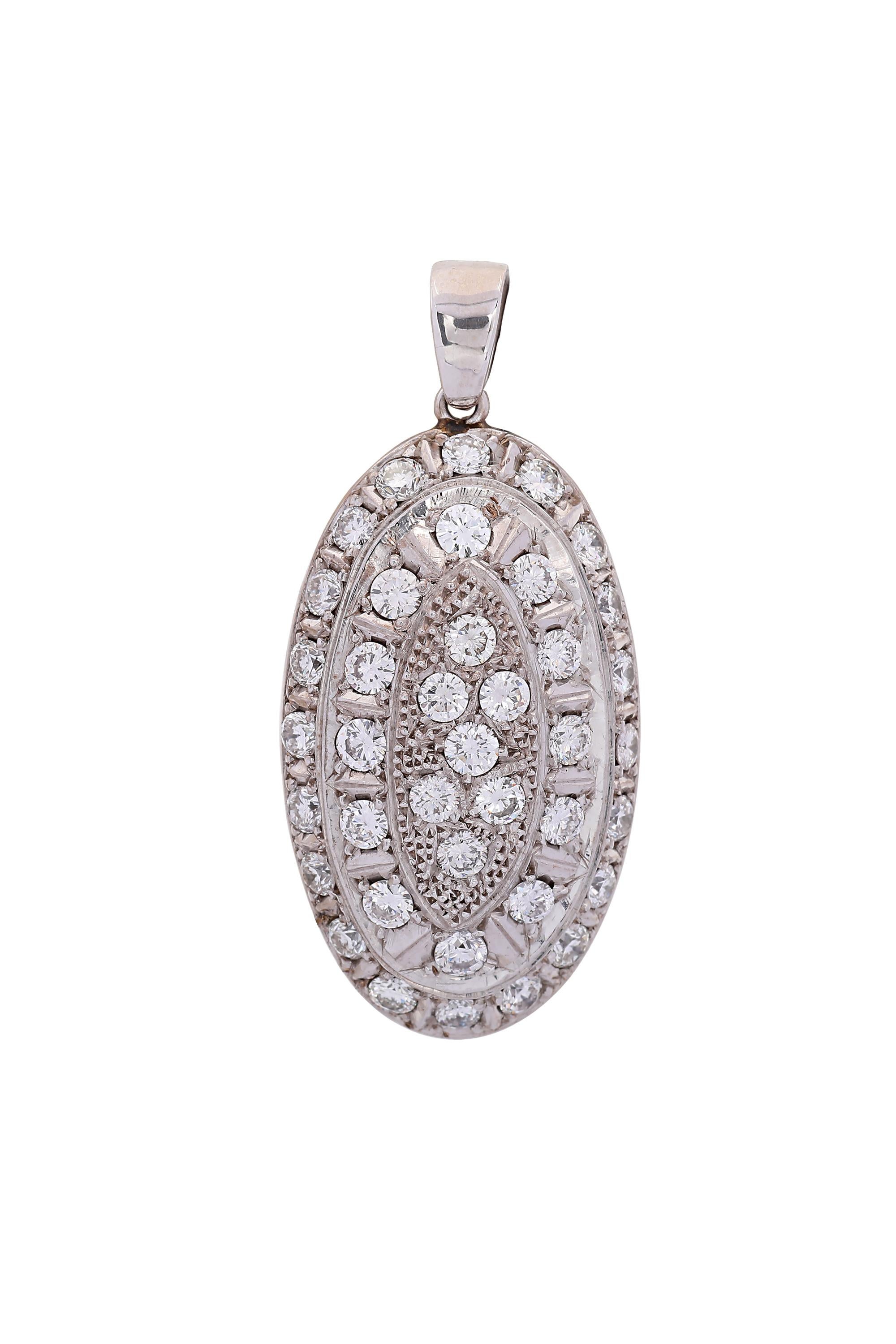 sterling silver double oval diamond pendant necklace