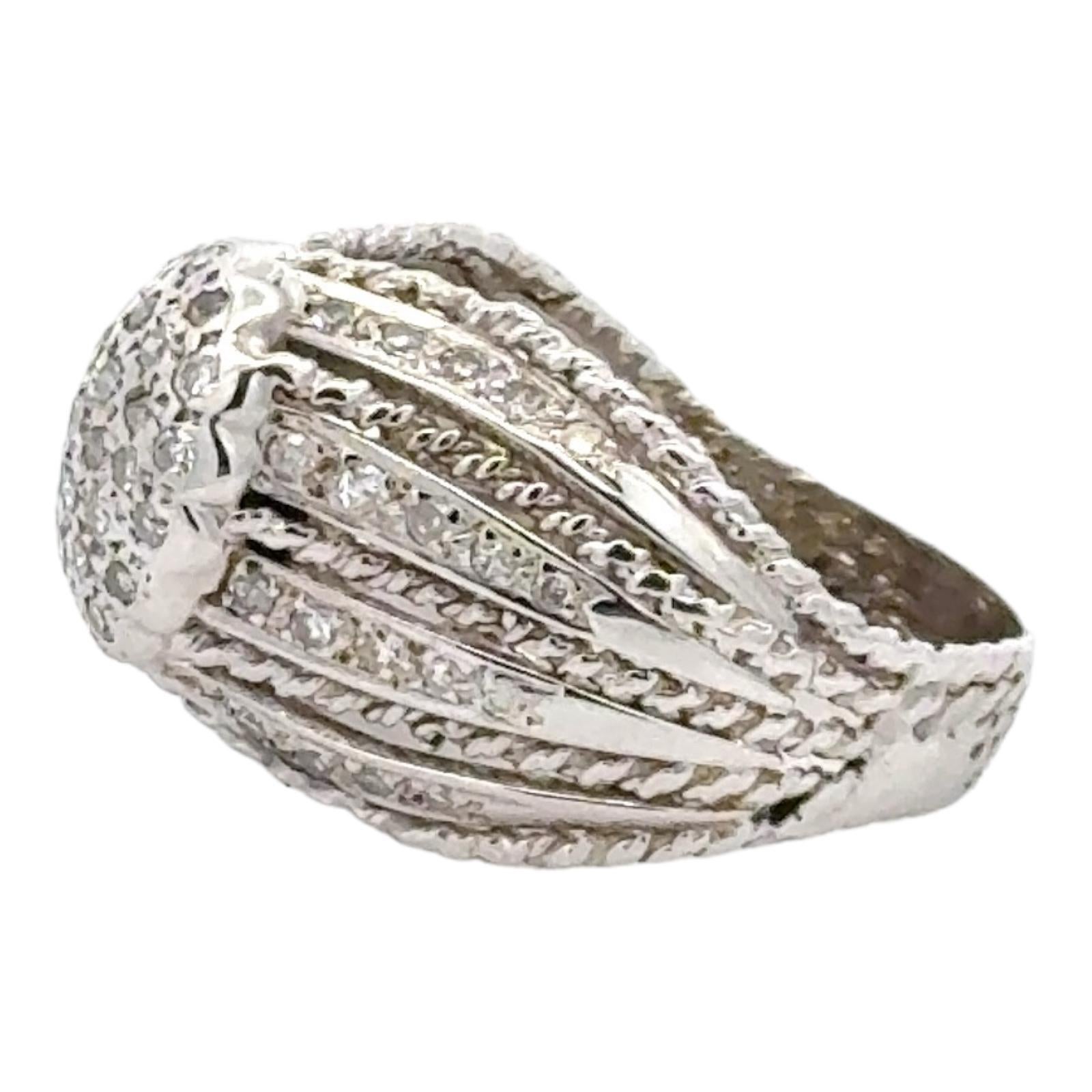 Diamond 14 Karat White Gold Textured Cluster Dome Ring In Excellent Condition For Sale In Boca Raton, FL