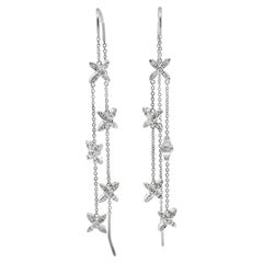 Diamond 14 Karat White Gold Threader Star Drop Dangle Modern Earrings