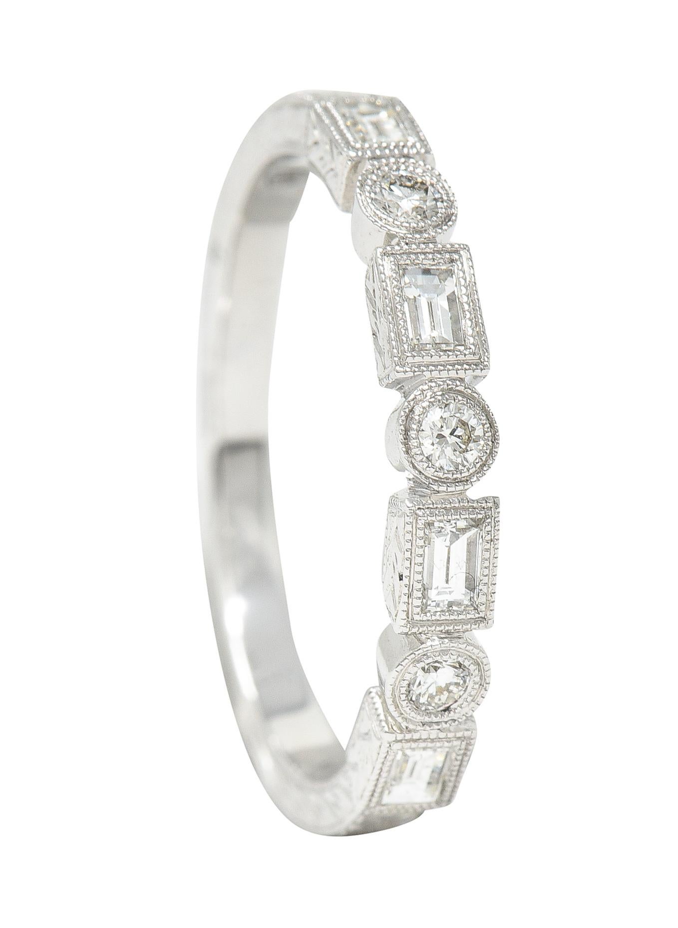 Diamant 14 Karat Weißgold Weizenband Stacking Vintage Ring mit Diamant im Angebot 5