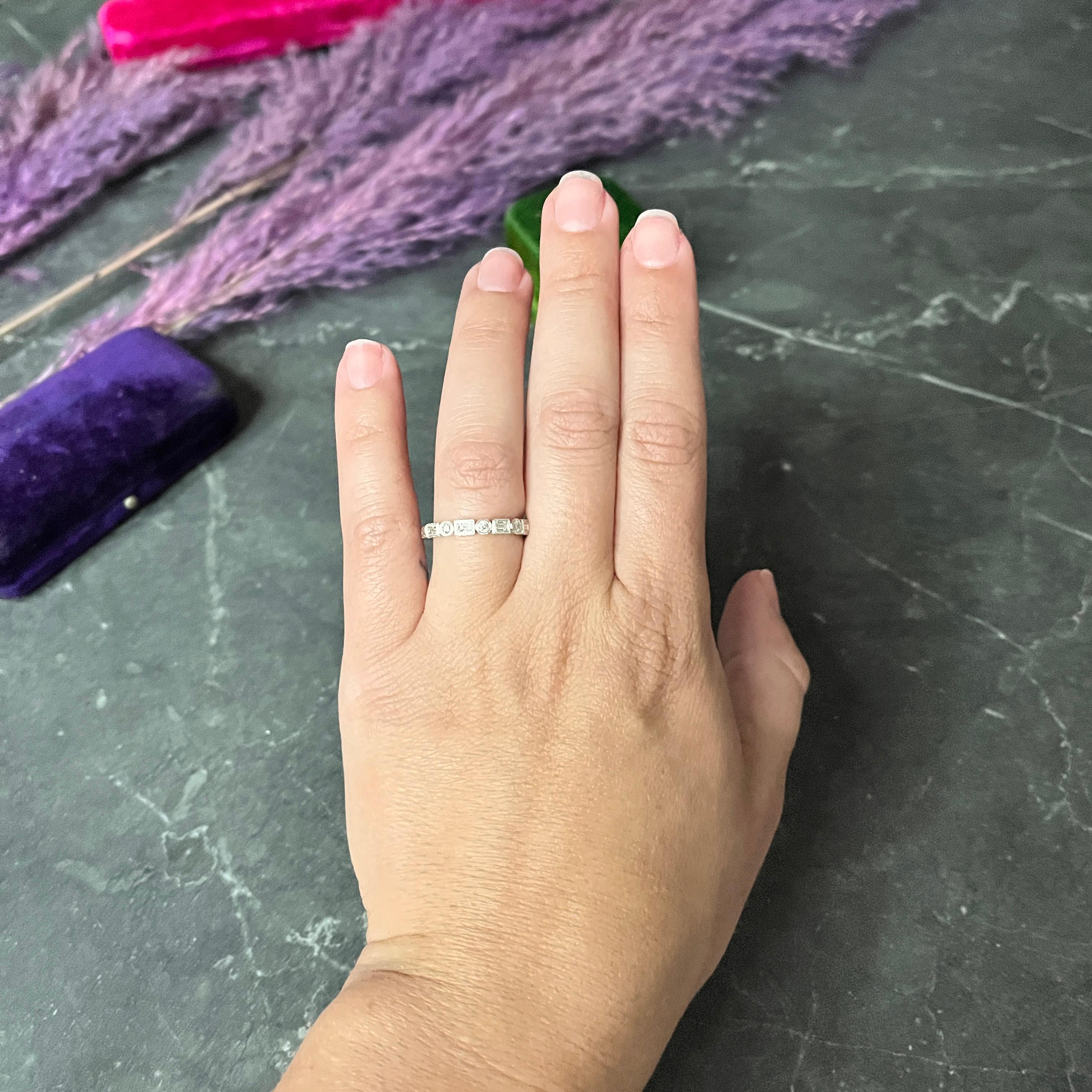 Diamant 14 Karat Weißgold Weizenband Stacking Vintage Ring mit Diamant 6