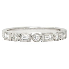 Diamond 14 Karat White Gold Wheat Band Stacking Vintage Ring
