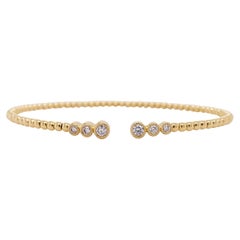 Flexible Diamond Bezel Bracelet 14 Karat Gold 0.24 Carats Split Bangle Cuff