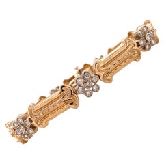 Diamond 14 Karat Yellow Gold Etruscan Style Link Vintage Bracelet