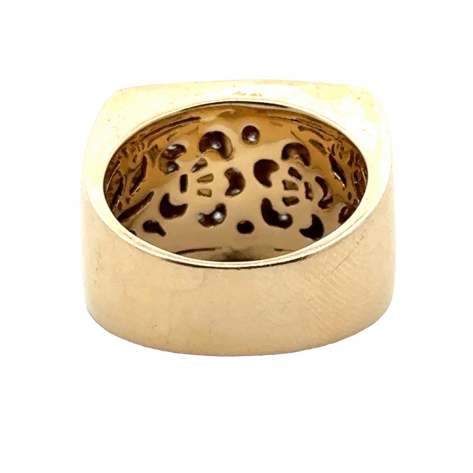 Women's Diamond 14 Karat Yellow Gold Floral Motif Rectangular Vintage Ring For Sale