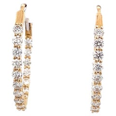 Diamond 14 Karat Yellow Gold Hoops Earrings