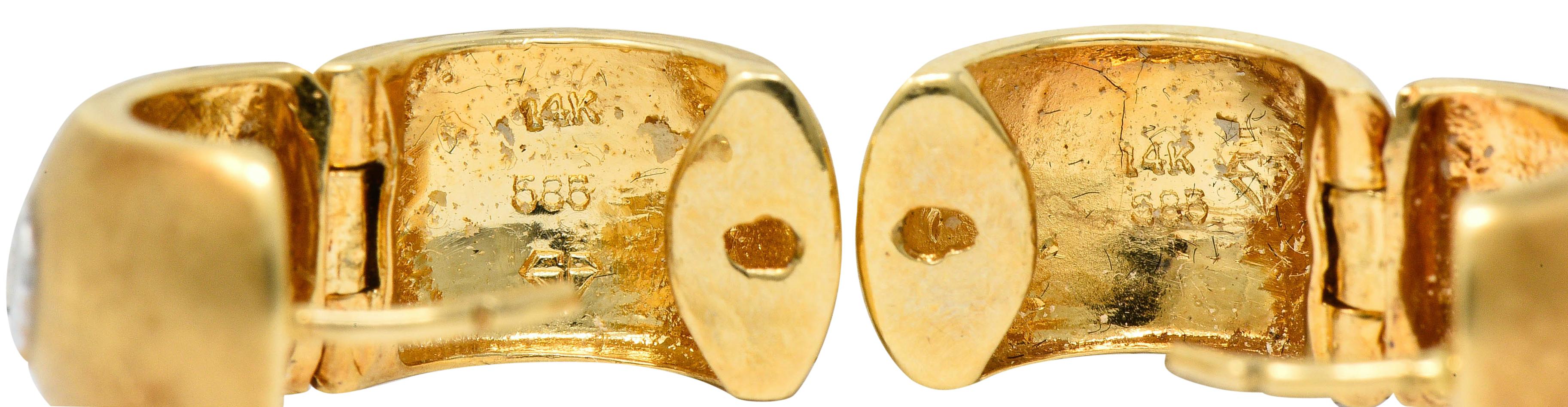 Women's or Men's Diamond 14 Karat Yellow Gold Huggie Earrings