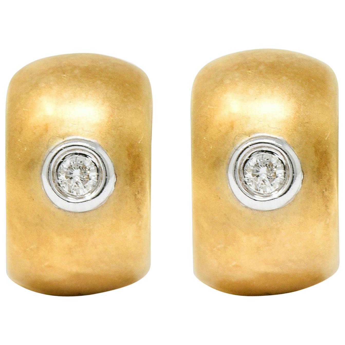 Diamond 14 Karat Yellow Gold Huggie Earrings