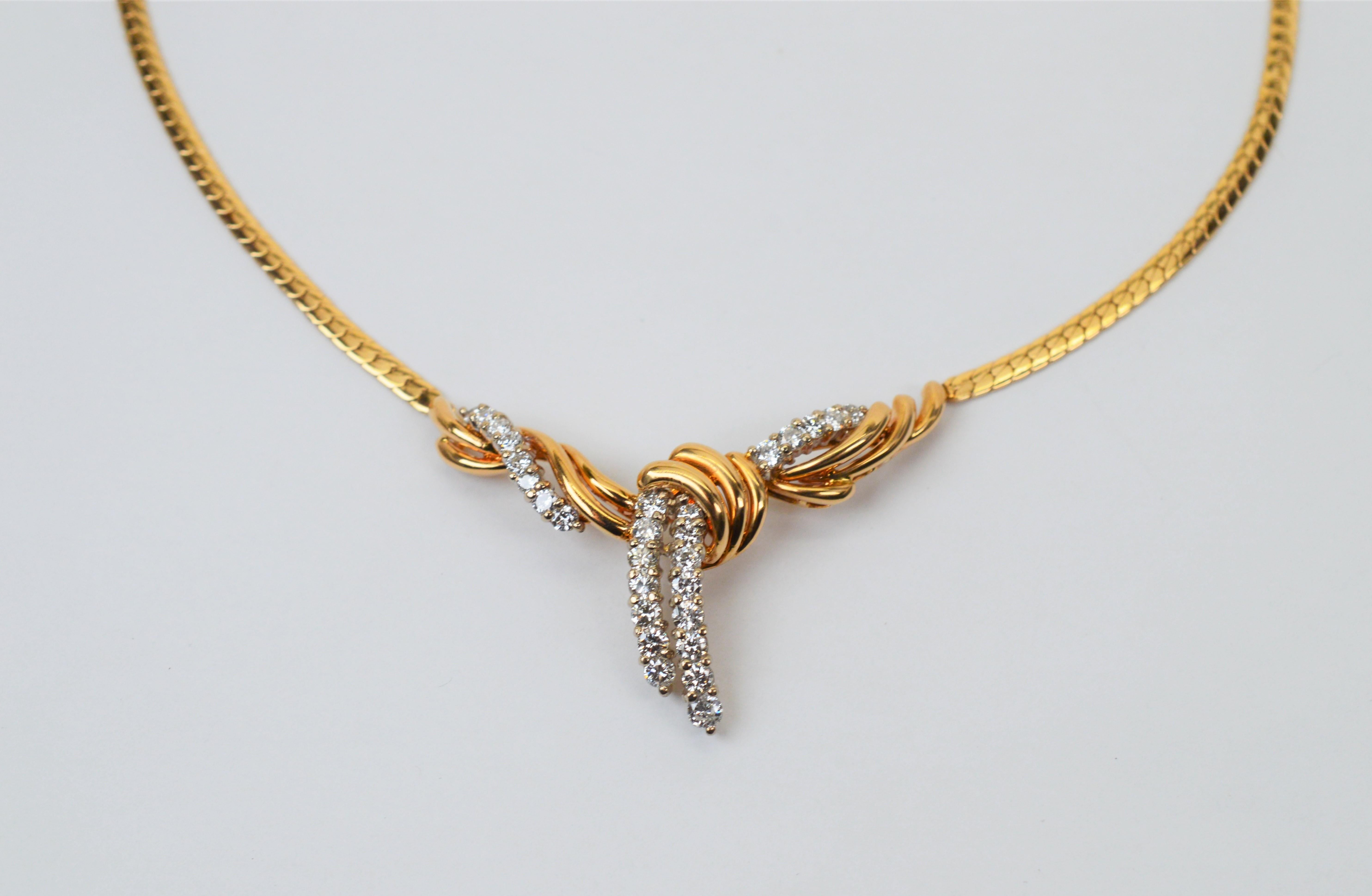 Diamond 14 Karat Yellow Gold Lariat Pendant Collar Necklace For Sale 2