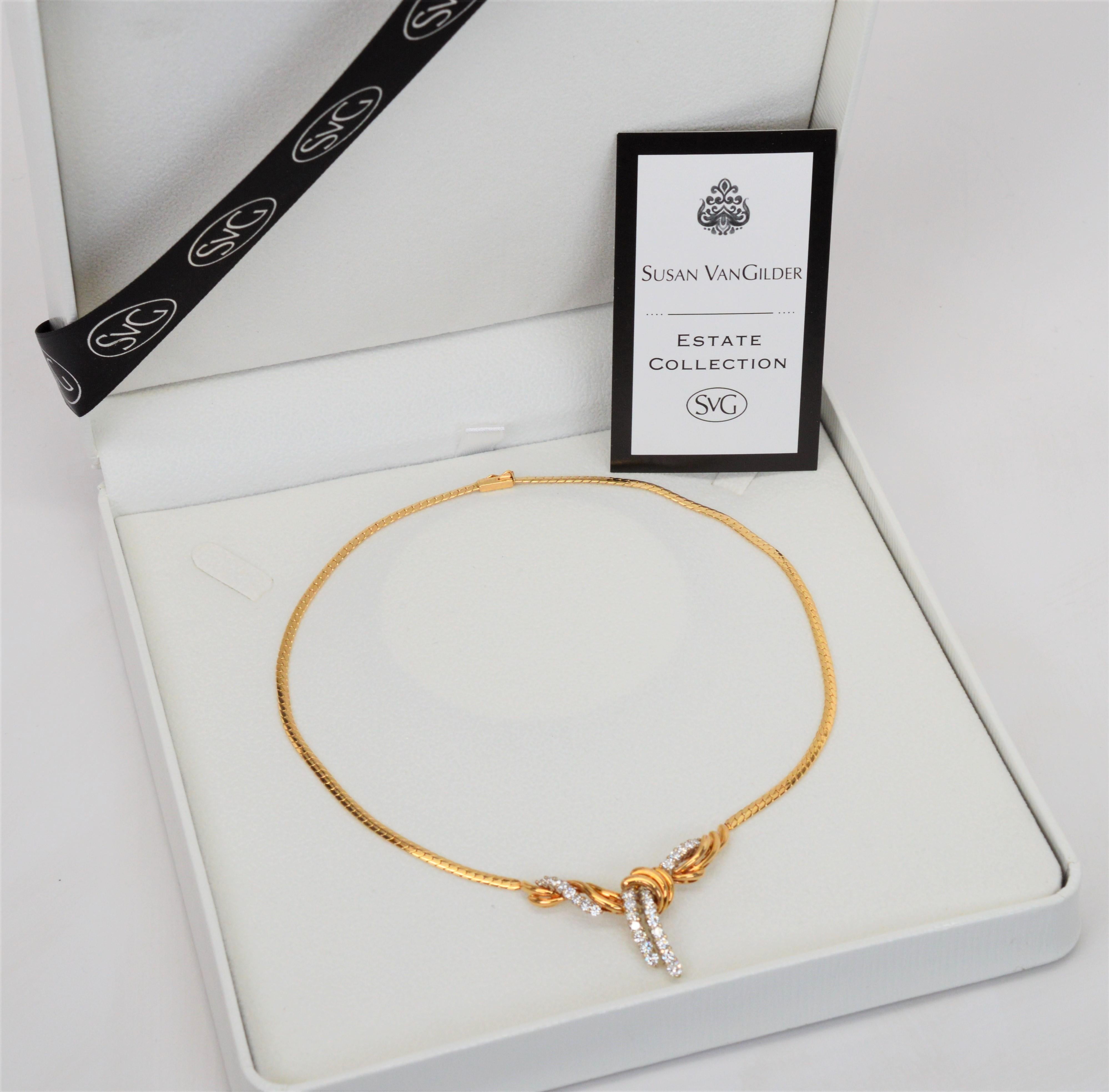 Diamond 14 Karat Yellow Gold Lariat Pendant Collar Necklace For Sale 3