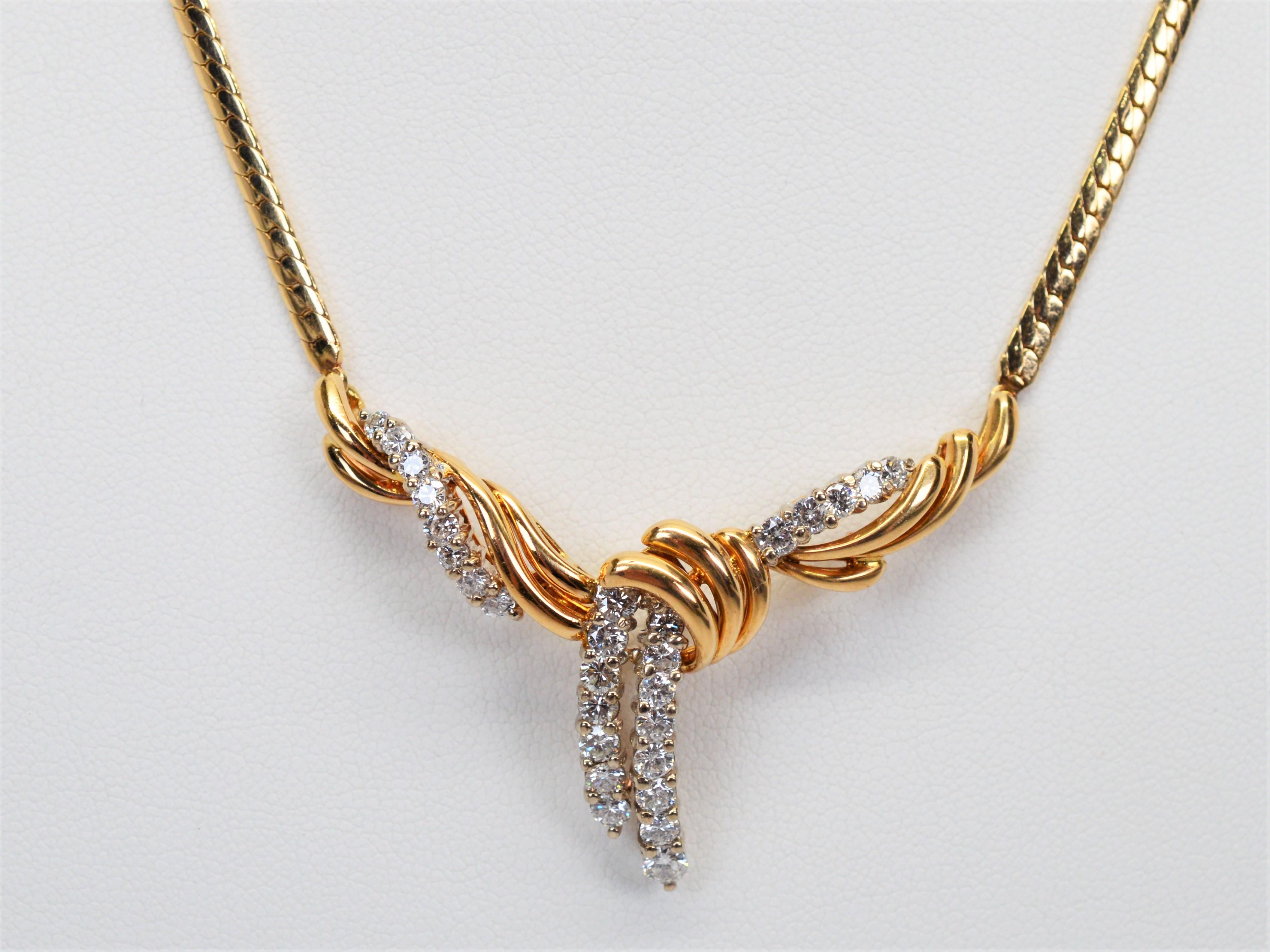 Diamant 14 Karat Gelbgold Lariat Anhänger Halsband Halskette (Rundschliff) im Angebot