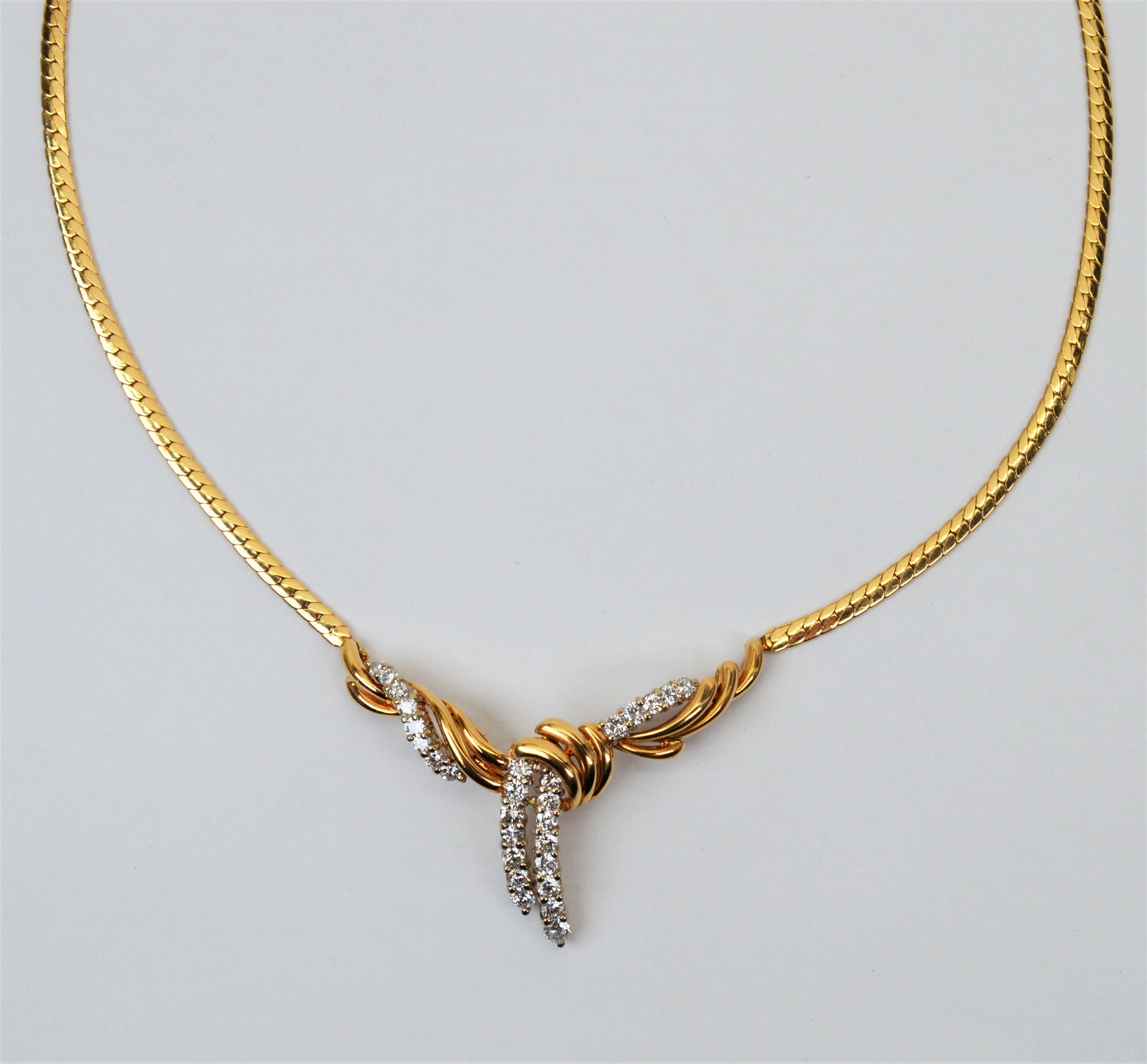 Diamond 14 Karat Yellow Gold Lariat Pendant Collar Necklace For Sale 1