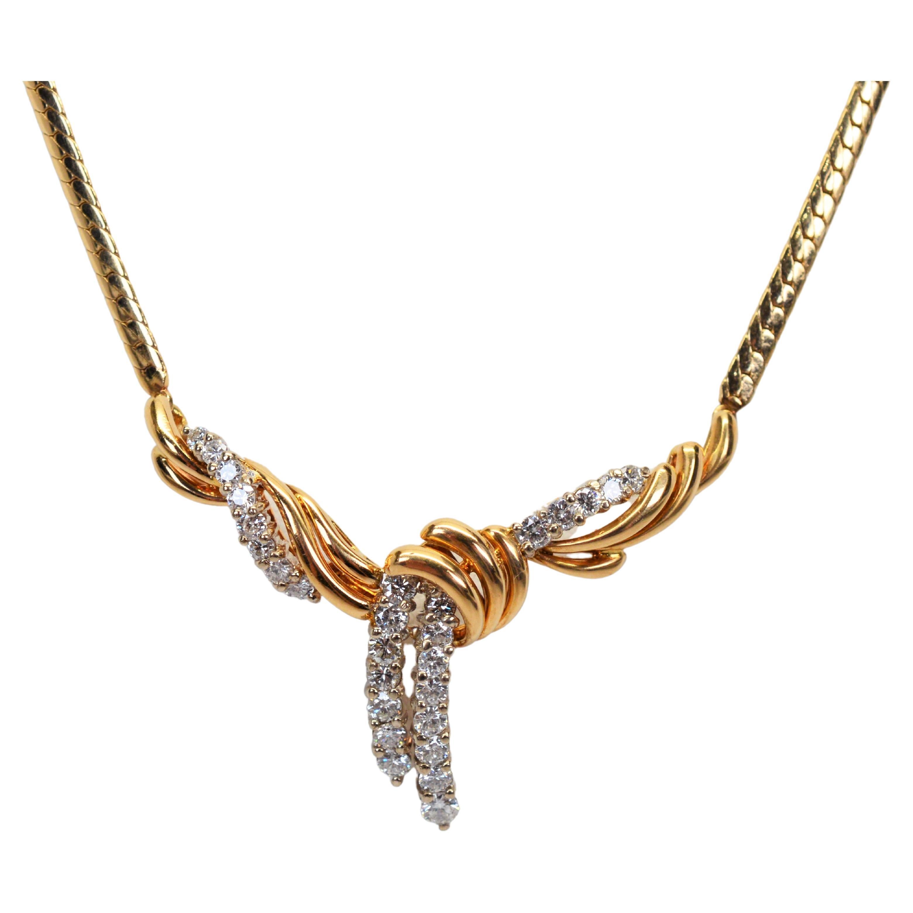 Diamant 14 Karat Gelbgold Lariat Anhänger Halsband Halskette im Angebot