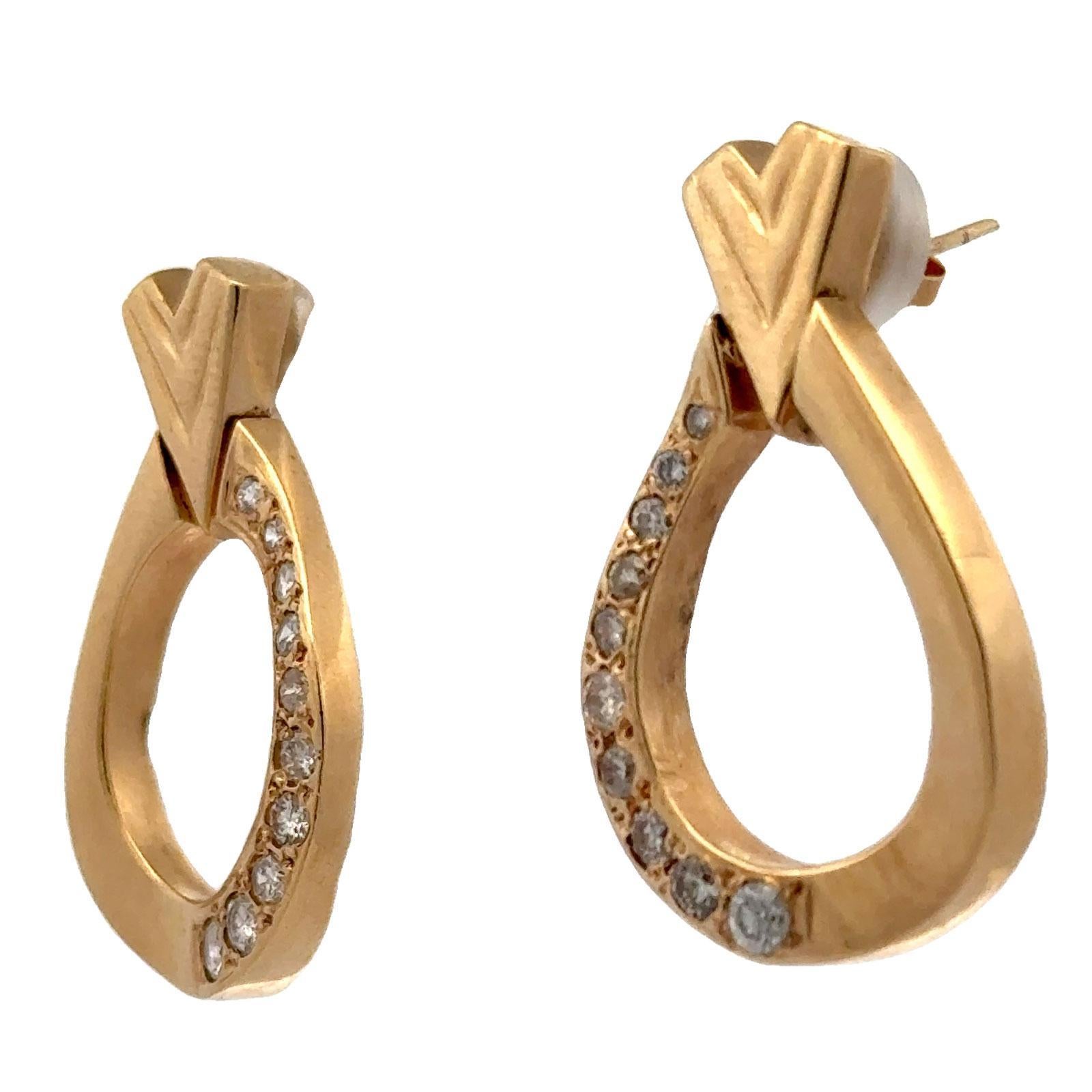 Taglio brillante Orecchini a goccia aperti con diamante in oro giallo 14 carati in vendita