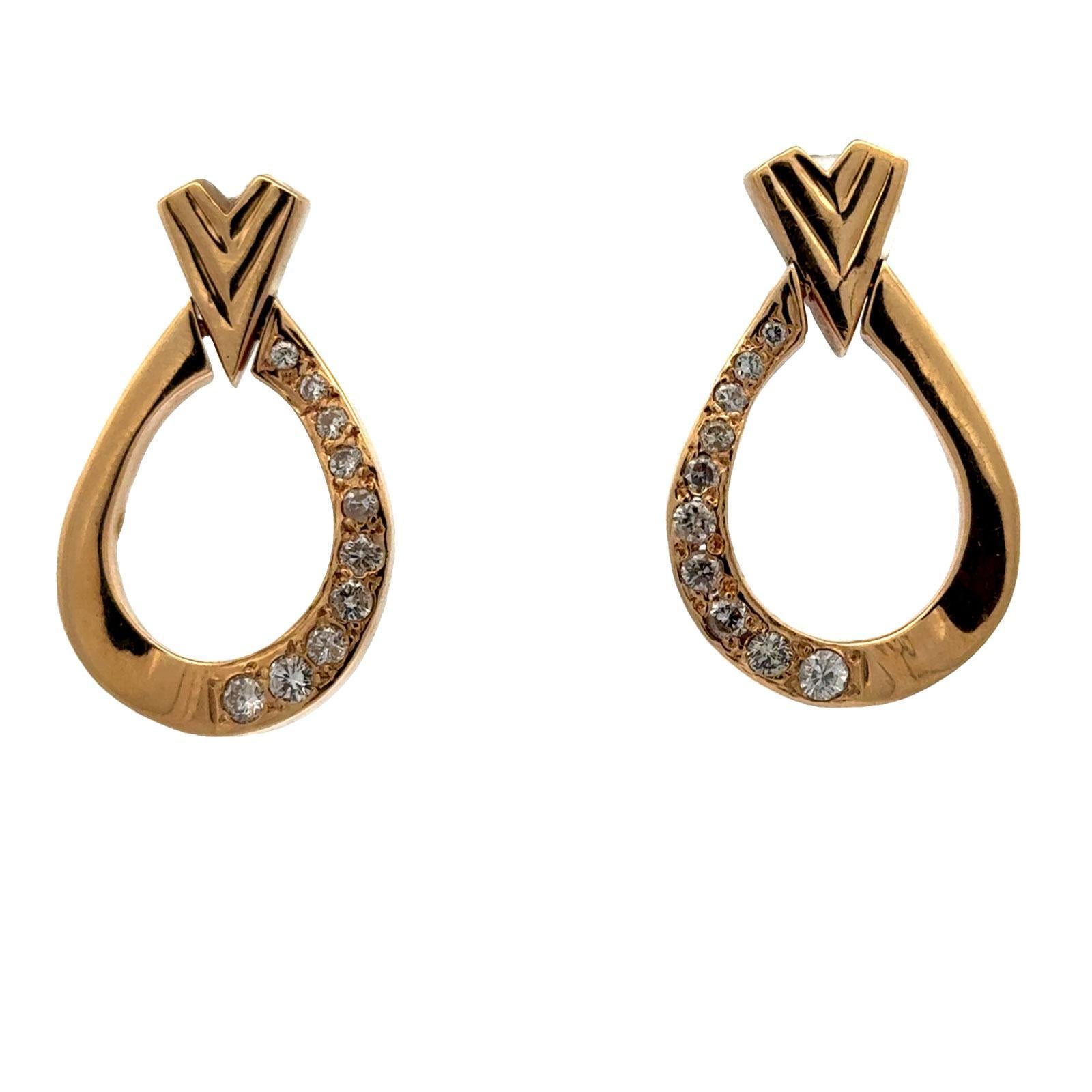 Orecchini a goccia aperti con diamante in oro giallo 14 carati In condizioni ottime in vendita a Boca Raton, FL