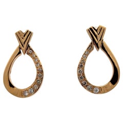 Pendientes de gota de aro abiertos de oro amarillo de 14 quilates con diamantes