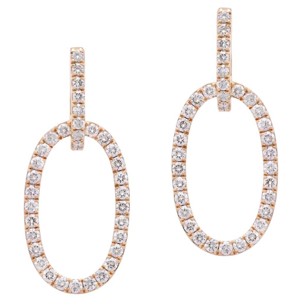 Diamond 14 Karat Yellow Gold Oval Shape Dangle Earrings Modern