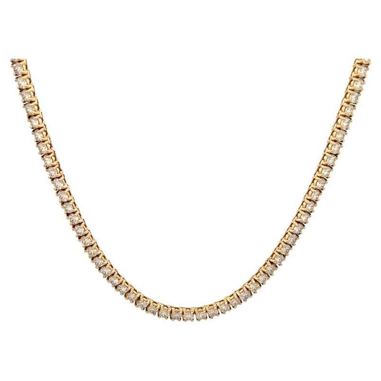 Diamond 14 Karat Yellow Gold Tennis Necklace For Sale at 1stDibs