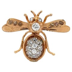 Diamond 14 Karat Yellow Gold Vintage Bee Brooch Pin