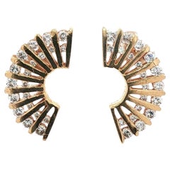 Diamond 14 Karat Yellow Gold Vintage Fan Drop Earrings
