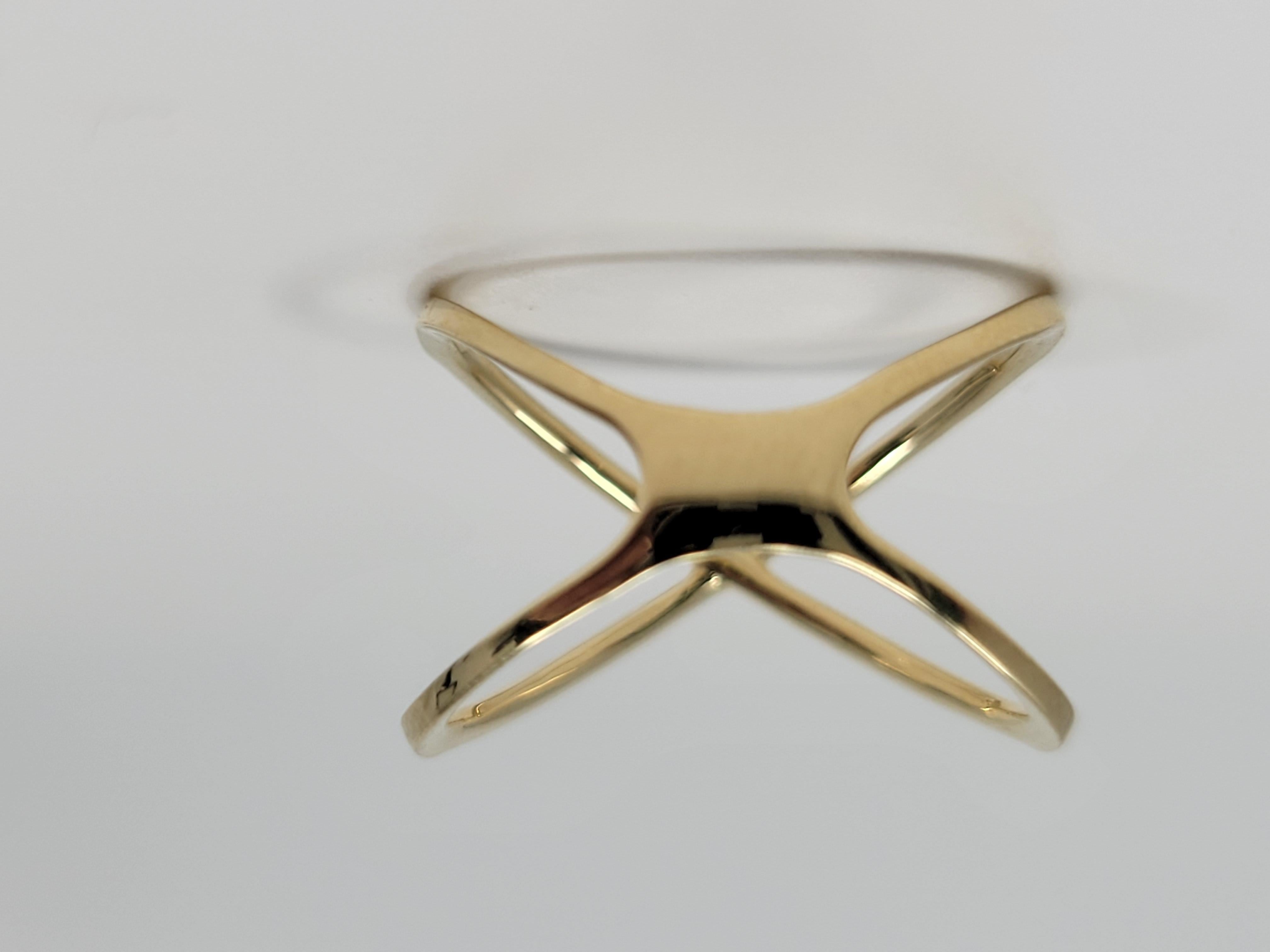 Women's or Men's Diamond 14 Karat Yellow Gold X Ring For Sale